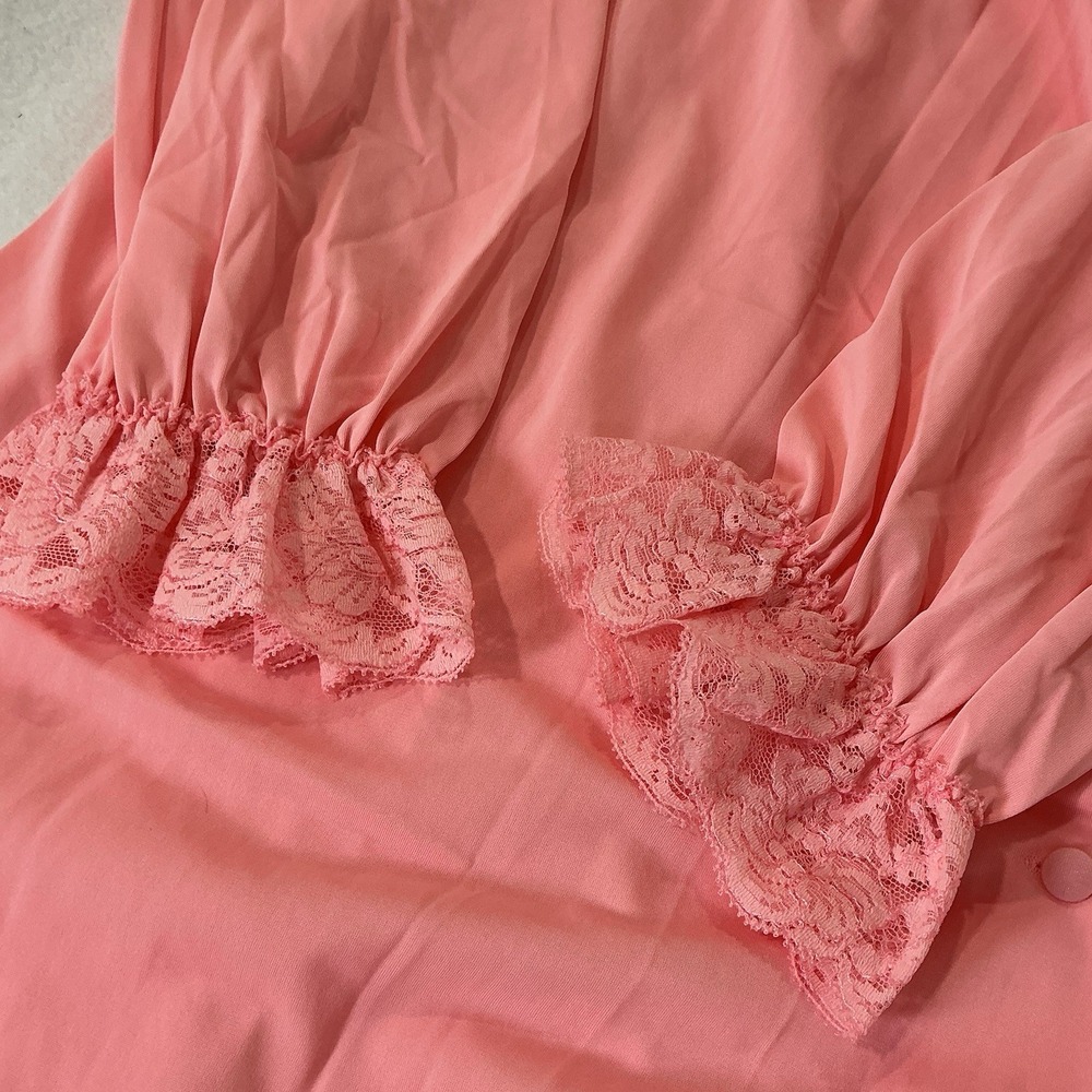 Vintage Shadowline Button-Front Full Length Robe Pink Lace Bodice & Trim Medium - Picture 11 of 16